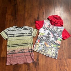 Boys tee shirt bundle one with dirt bike photo and one v-neck